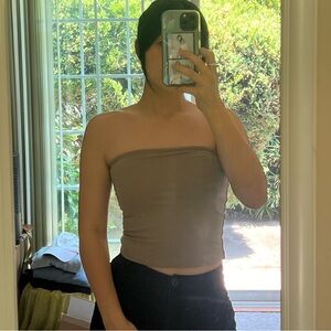 Everlane taupe crop tube top with built in bra in size S